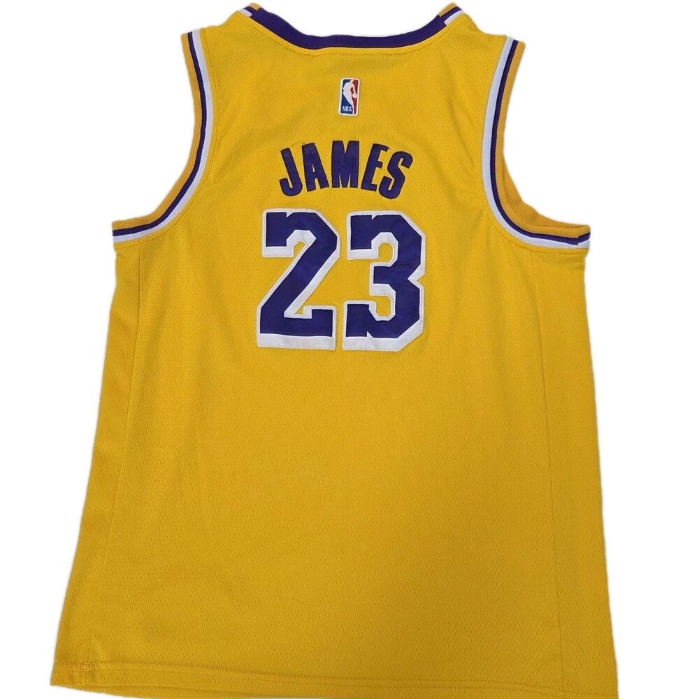 Los Angeles LA Lakers LeBron James #23 NBA Basketball Jersey Yellow SZ YOUTH XL